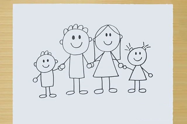 一家四口全家福简笔画图片教程简单