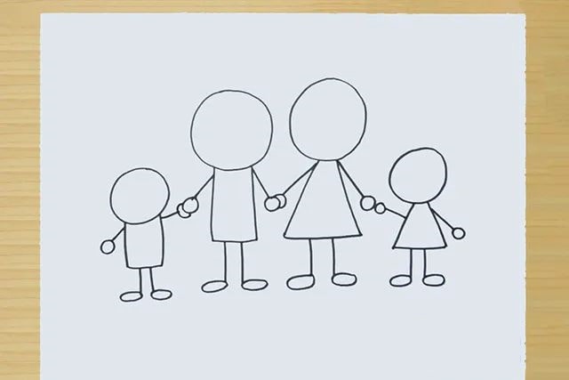 一家四口全家福简笔画图片教程简单