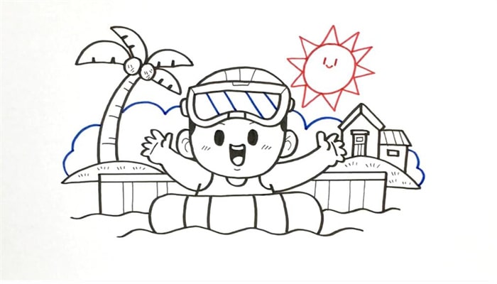 游泳的小朋友简笔画图片步骤