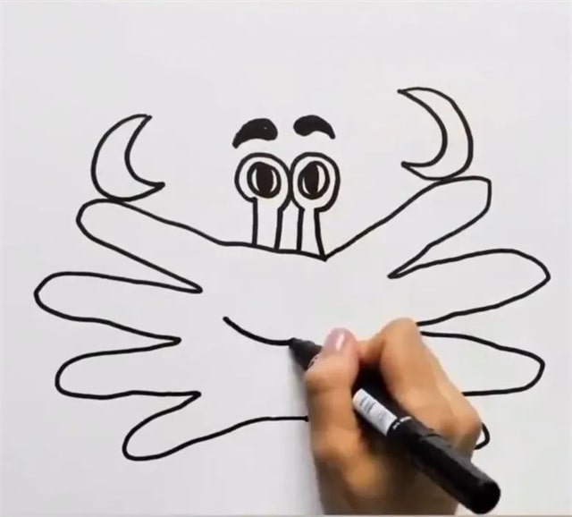 手指画开心螃蟹教程
