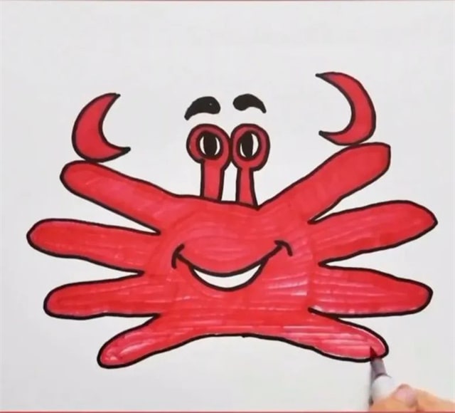 手指画开心螃蟹教程