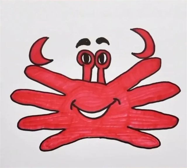 手指画开心螃蟹教程