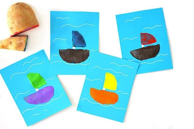 幼儿学画画：马铃薯印画帆船(步骤图解)