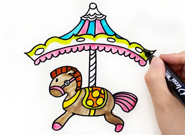 旋转木马简笔画步骤图片