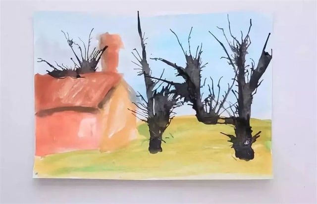 蜡笔和树叶画手工贴画（秋天）