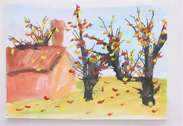 蜡笔和树叶画手工贴画（秋天）