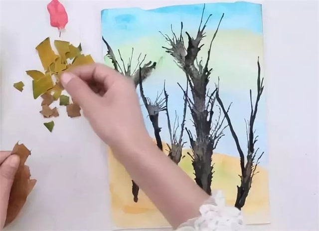蜡笔和树叶画手工贴画（秋天）