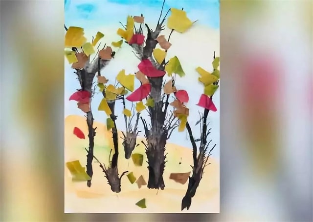 蜡笔和树叶画手工贴画（秋天）