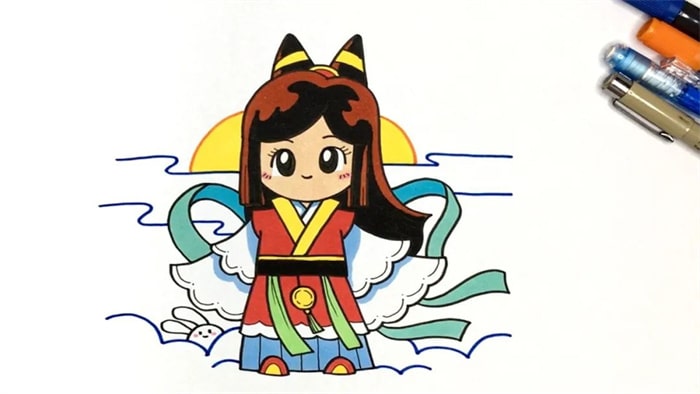 中秋节教你画可爱的嫦娥简笔画