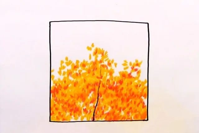 幼儿学画画：蜡笔画秋天的森林风景画