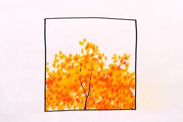 幼儿学画画：蜡笔画秋天的森林风景画