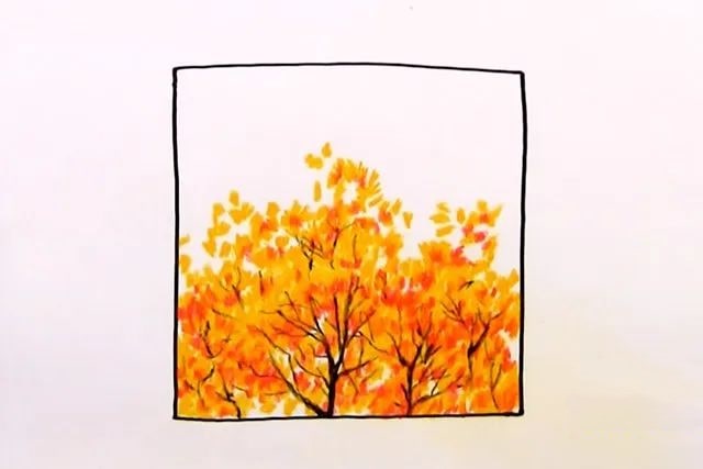 幼儿学画画：蜡笔画秋天的森林风景画