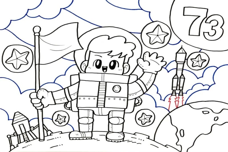 2022年国庆节儿童画教程，给宇航员点个赞