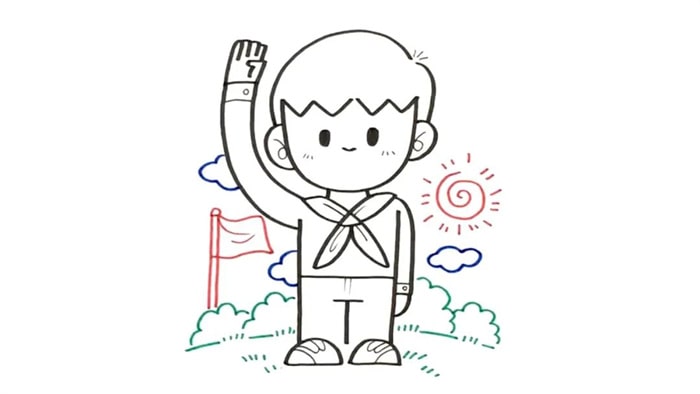 国庆节敬礼男孩简笔画教程图片