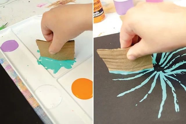 儿童画国庆节：纸板印画烟花