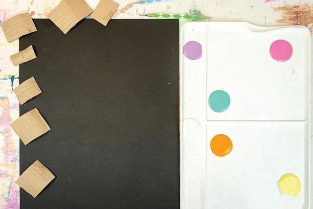 儿童画国庆节：纸板印画烟花