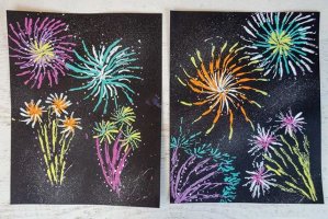 儿童画国庆节：纸板印画烟花