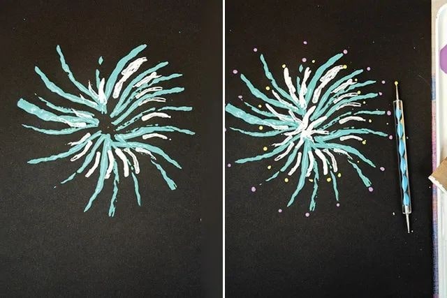 儿童画国庆节：纸板印画烟花