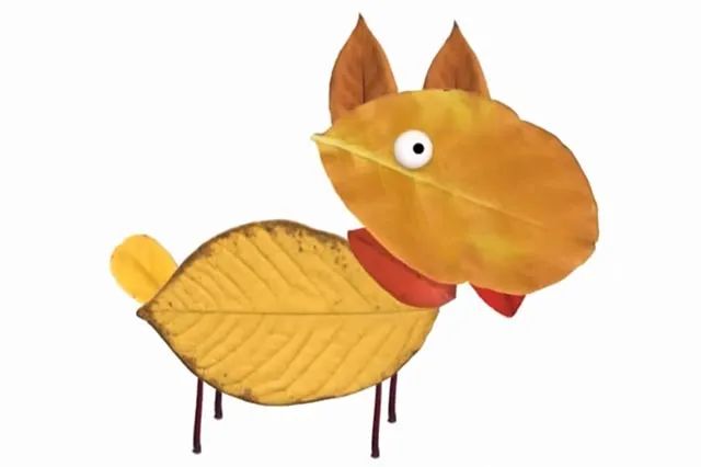 树叶手工粘贴画可爱的小狗教程