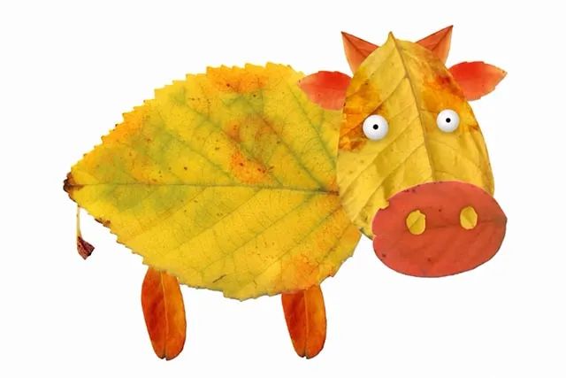 简单树叶手工粘贴画老黄牛教程