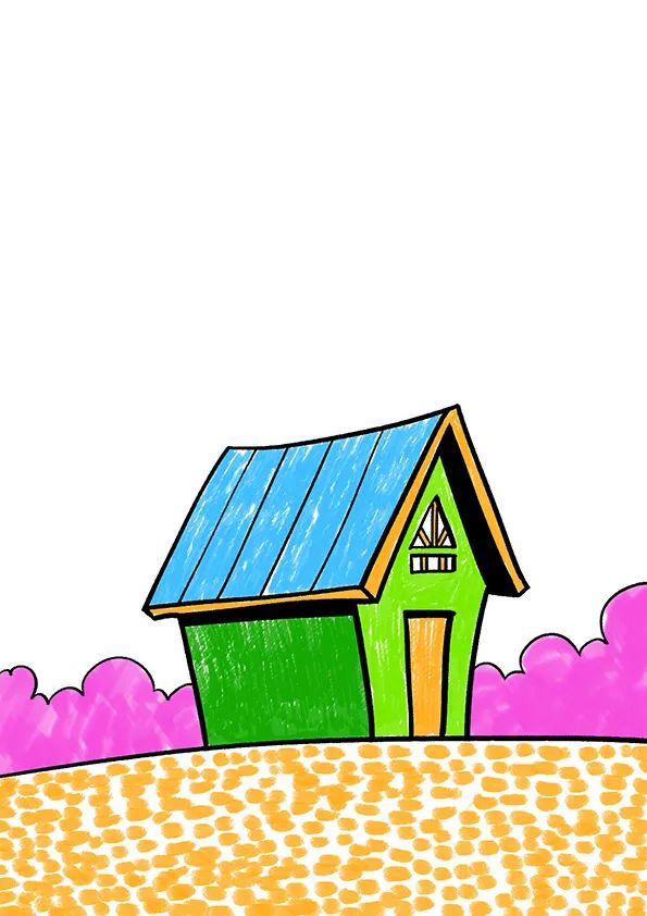 画一幅秋天的画《林间小屋》