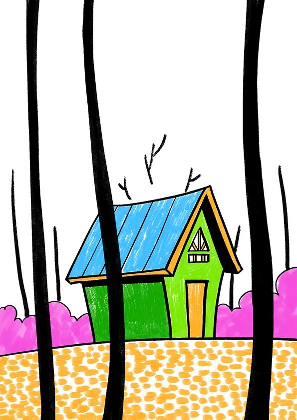 画一幅秋天的画《林间小屋》