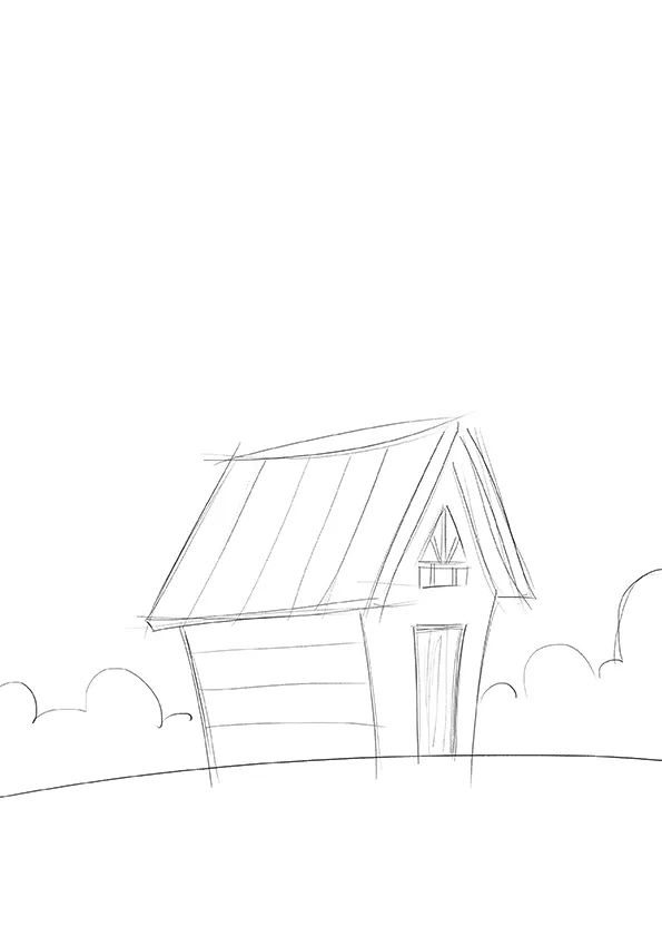 画一幅秋天的画《林间小屋》