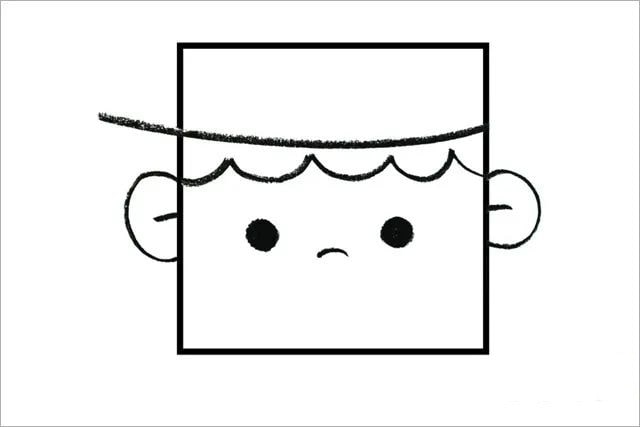 用正方形画小男孩头像简笔画