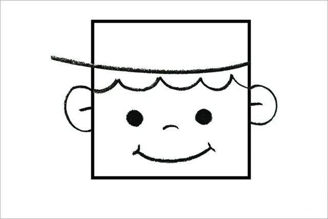 用正方形画小男孩头像简笔画