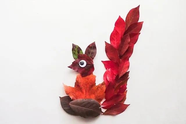 简单树叶手工粘贴画小松鼠教程