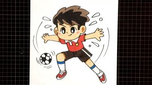 教你画一个踢足球的小男孩简笔画