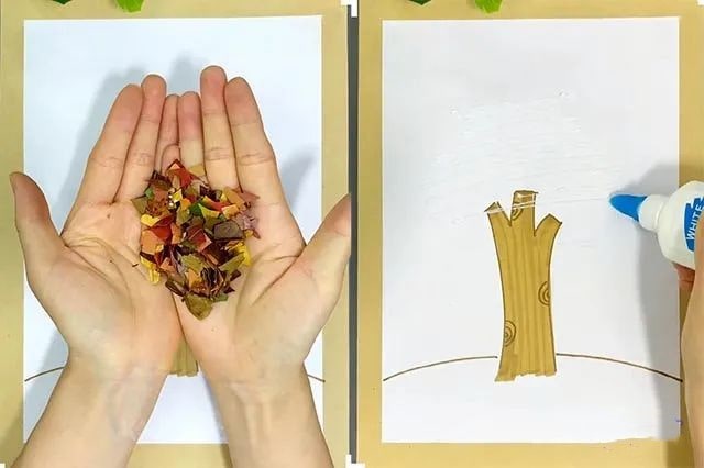 树叶创意手工粘贴画秋天的景色