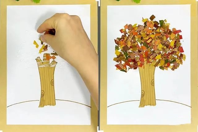 树叶创意手工粘贴画秋天的景色
