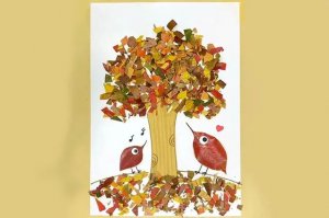 树叶创意手工粘贴画秋天的景色