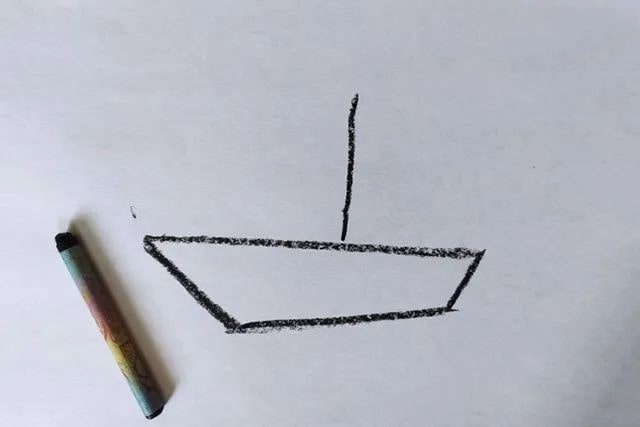 儿童学画画：蜡笔和水彩画落日海面