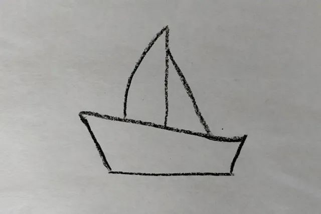 儿童学画画：蜡笔和水彩画落日海面