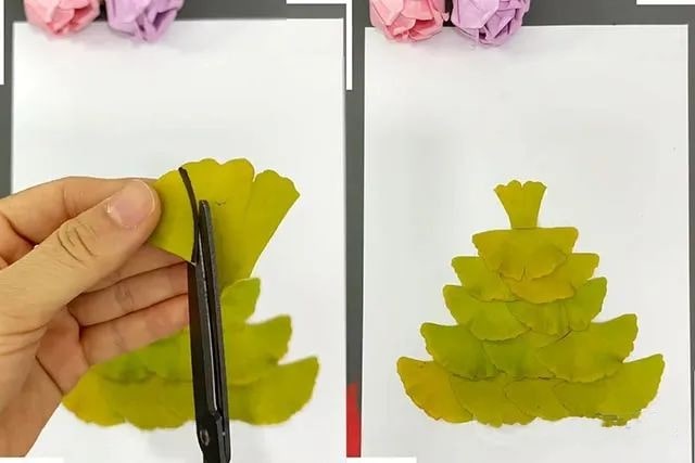 银杏树叶创意粘贴画穿着蓬蓬裙的女孩