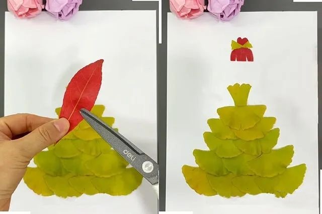 银杏树叶创意粘贴画穿着蓬蓬裙的女孩