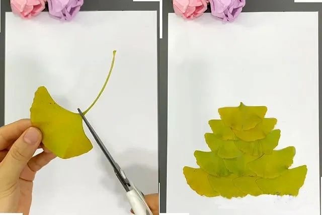 银杏树叶创意粘贴画穿着蓬蓬裙的女孩