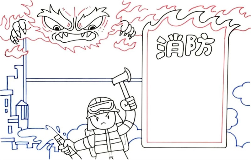 消防安全手抄报图片，勇斗火焰恶魔