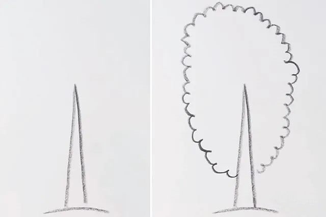 简单图形画5种不同形状的大树简笔画