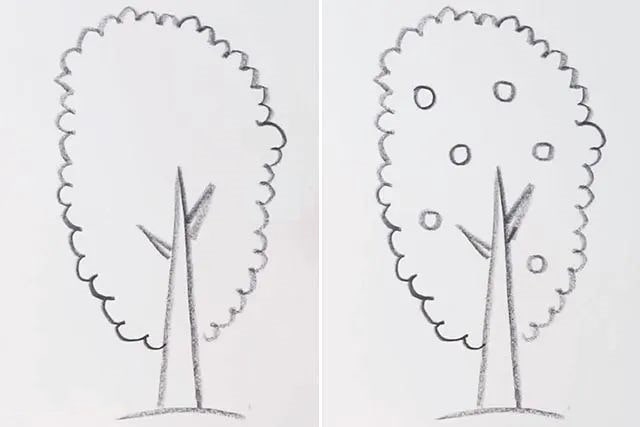 简单图形画5种不同形状的大树简笔画