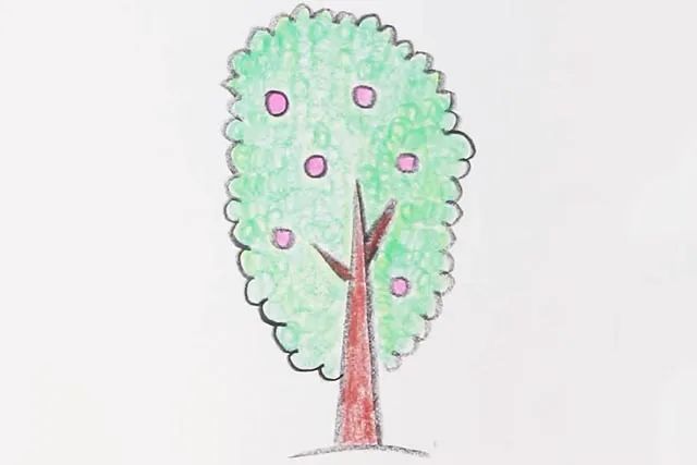 简单图形画5种不同形状的大树简笔画