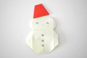 儿童折纸手工简单戴帽子的雪人