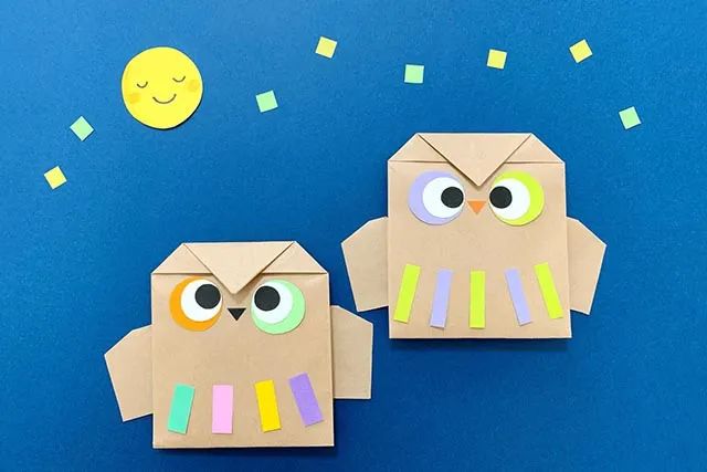 折纸拼贴画猫头鹰，锻炼幼儿综合手工能力