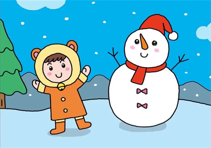 小朋友和雪人儿童简笔画教程