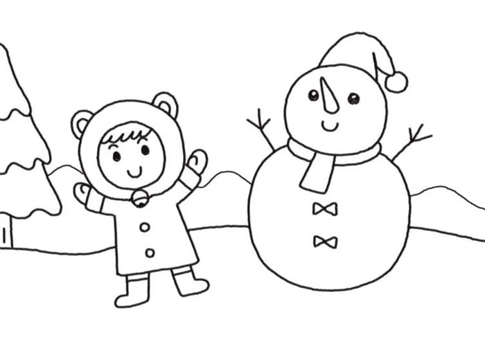 小朋友和雪人儿童简笔画教程