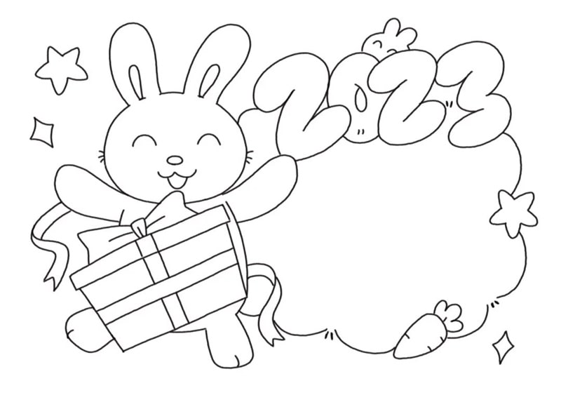 2023年兔子新年贺卡模板图片简笔画教程