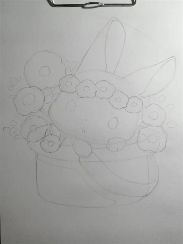 2023兔年画兔儿童简笔画《花篮萌兔》