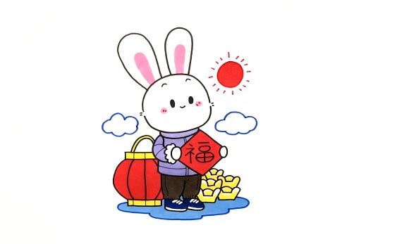 2023兔年送福儿童简笔画图文教程